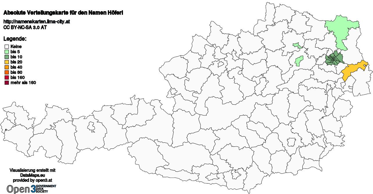 Absolute Verteilungskarten Nachnamen Höferl