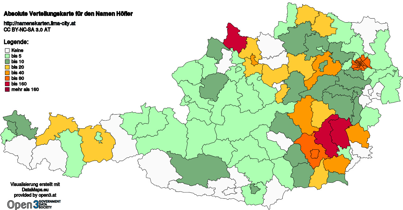 Absolute Verteilungskarten Nachnamen Höfler