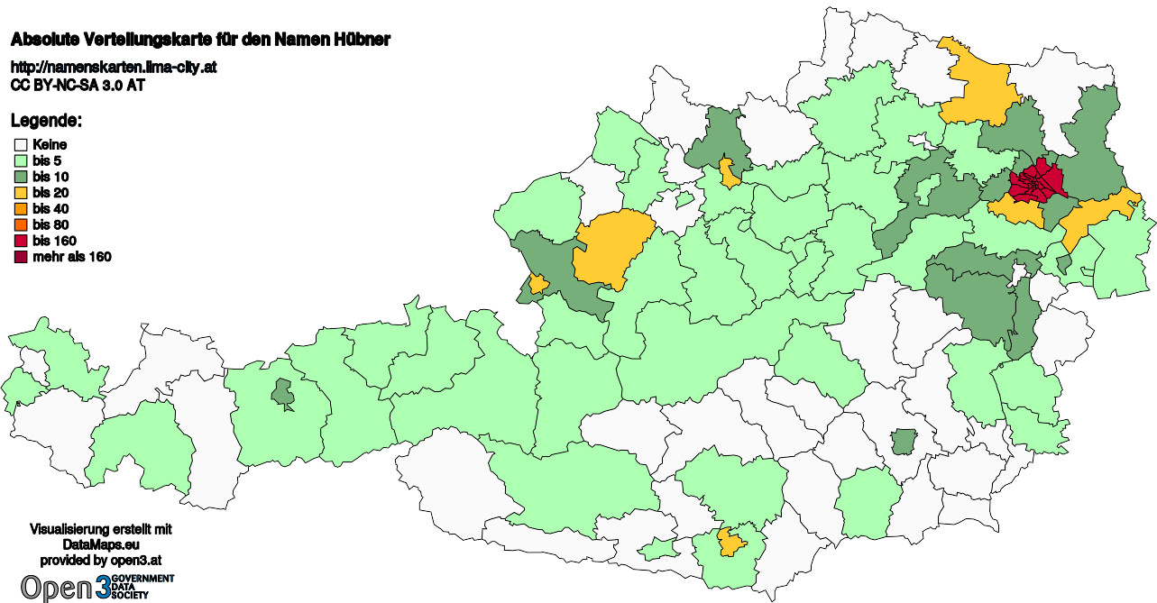 Absolute Verteilungskarten Nachnamen Hübner