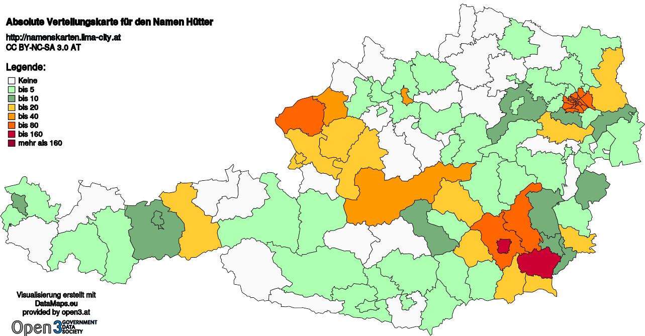 Absolute Verteilungskarten Nachnamen Hütter