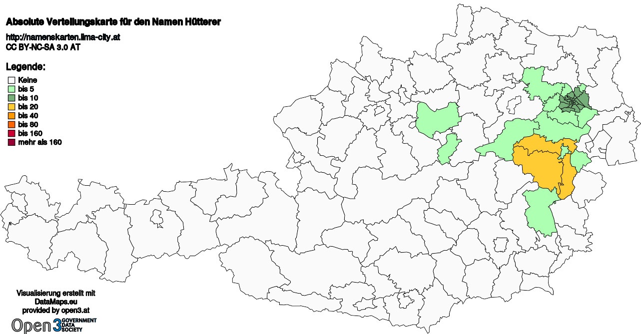 Absolute Verteilungskarten Nachnamen Hütterer