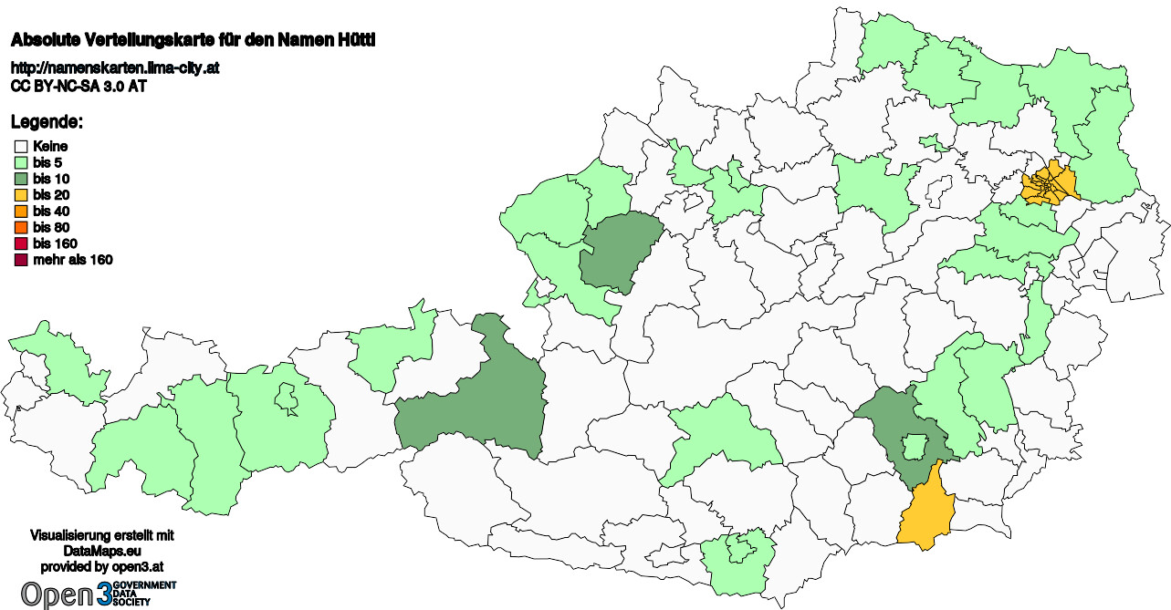 Absolute Verteilungskarten Nachnamen Hüttl