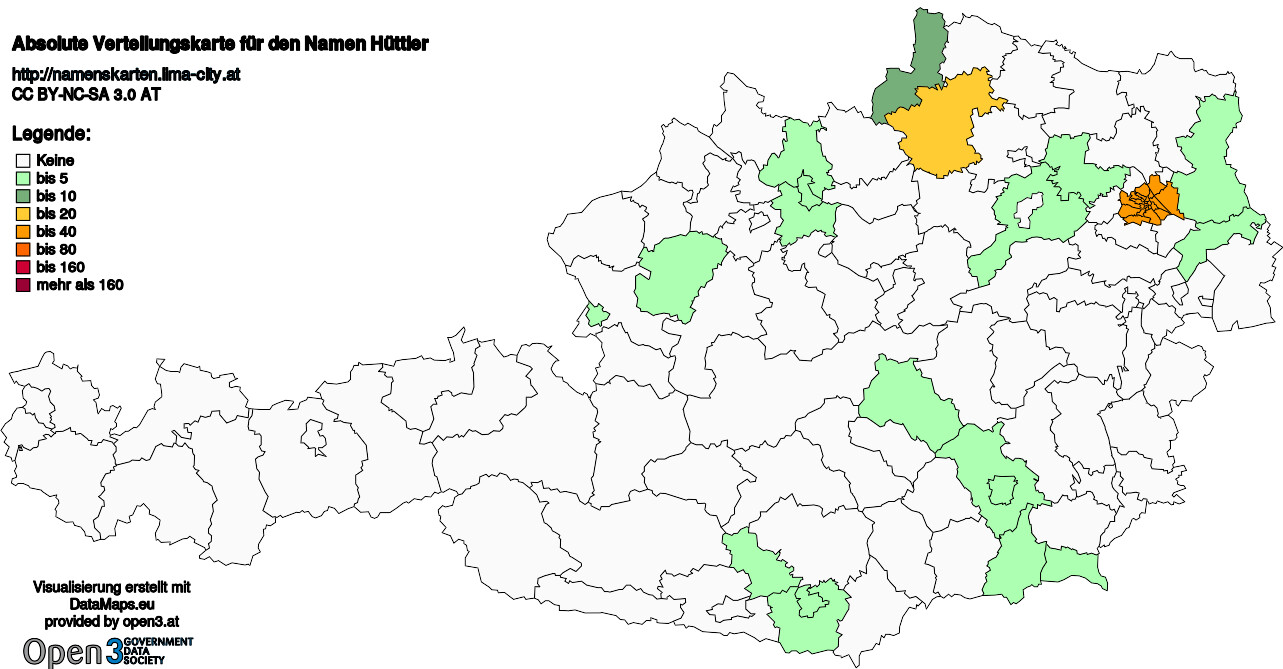 Absolute Verteilungskarten Nachnamen Hüttler