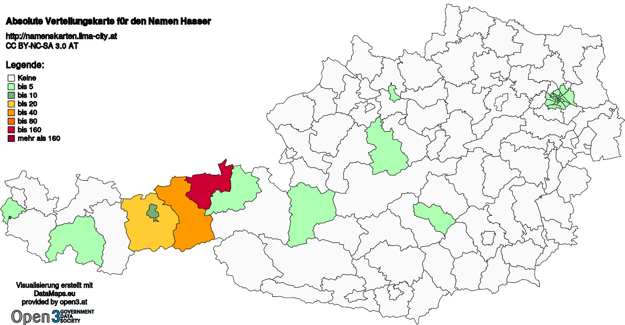 Absolute Verteilungskarten Nachnamen Haaser