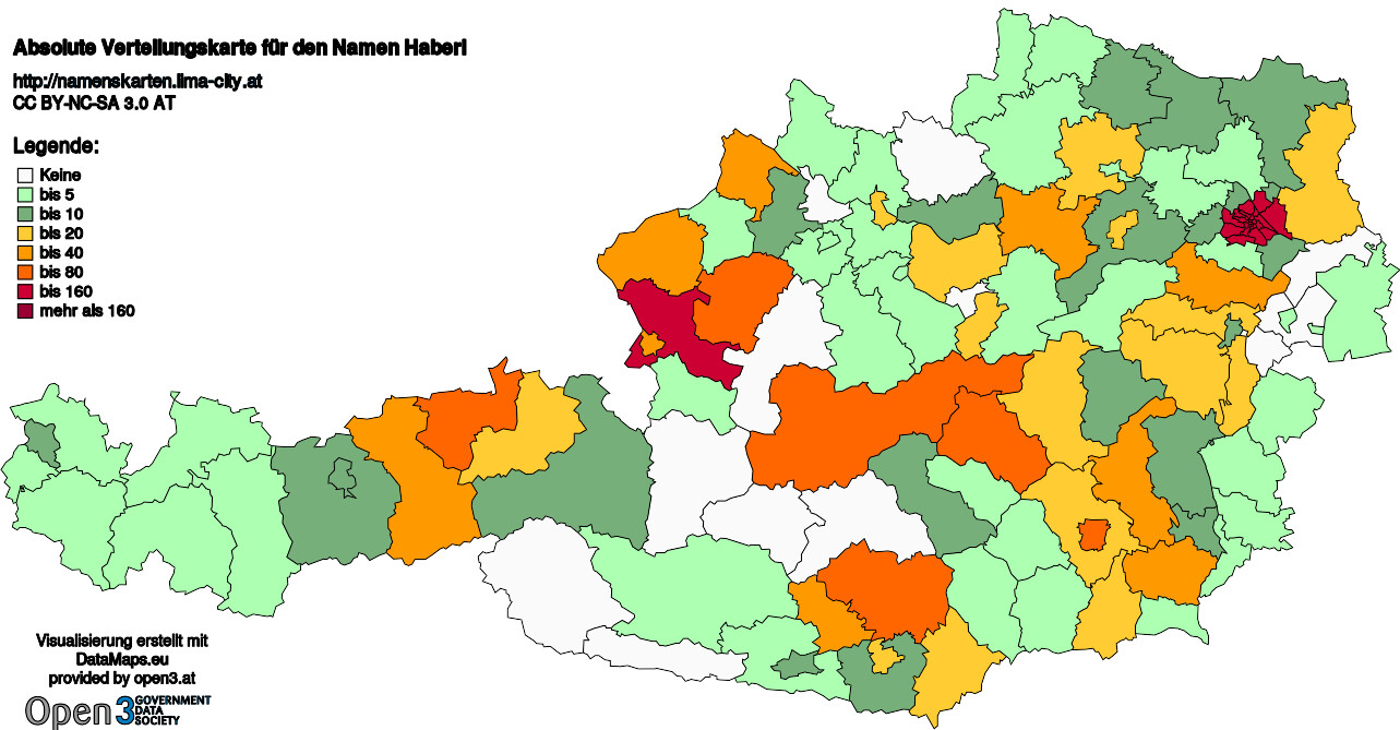Absolute Verteilungskarten Nachnamen Haberl