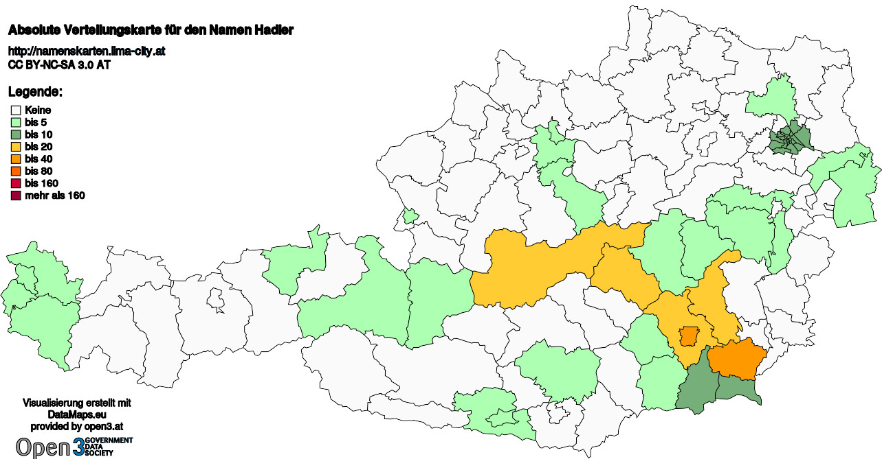 Absolute Verteilungskarten Nachnamen Hadler