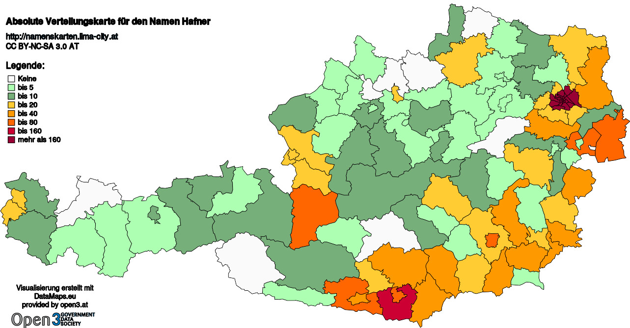Absolute Verteilungskarten Nachnamen Hafner