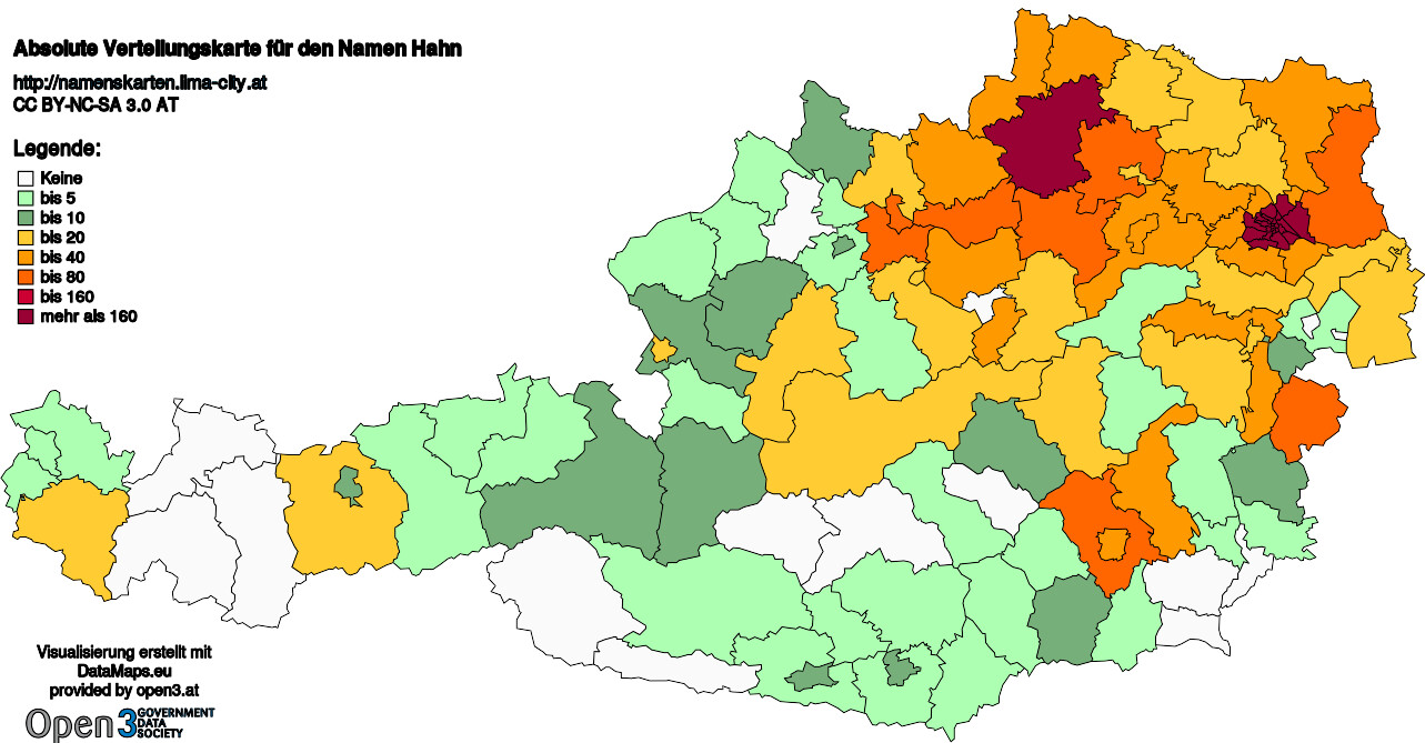 Absolute Verteilungskarten Nachnamen Hahn