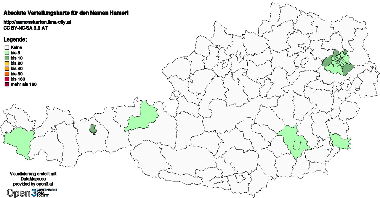 Absolute Verteilungskarten Nachnamen Hamerl