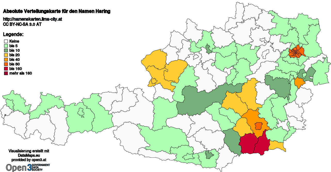 Absolute Verteilungskarten Nachnamen Haring
