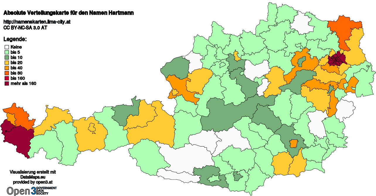 Absolute Verteilungskarten Nachnamen Hartmann