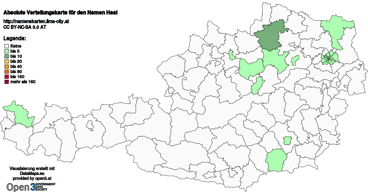 Absolute Verteilungskarten Nachnamen Hasl