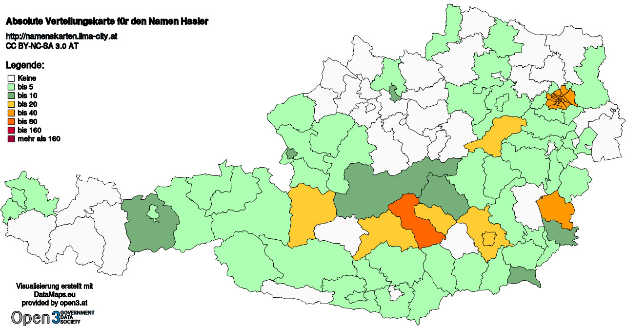 Absolute Verteilungskarten Nachnamen Hasler
