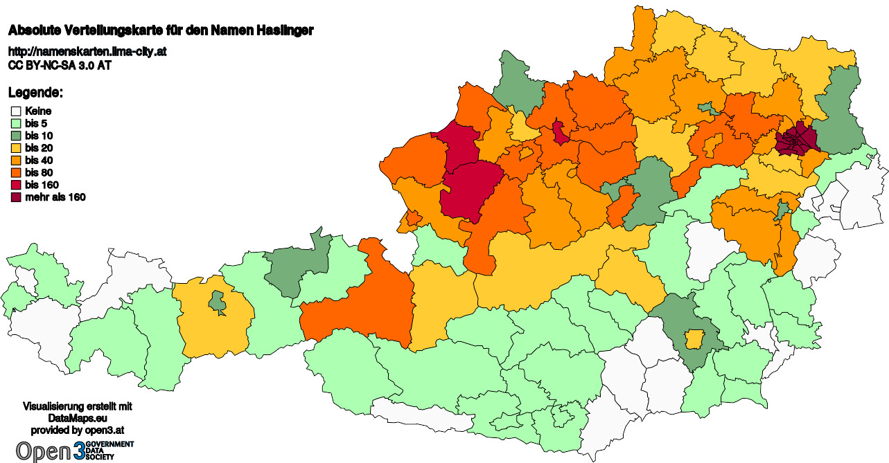 Absolute Verteilungskarten Nachnamen Haslinger
