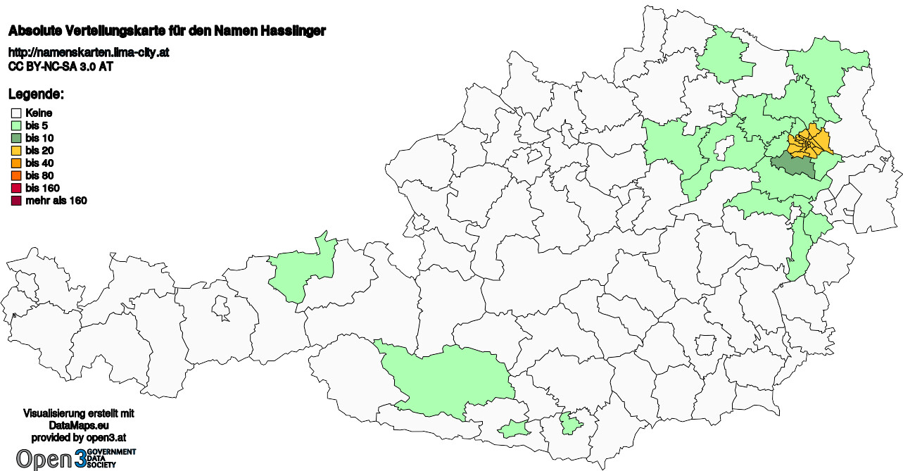 Absolute Verteilungskarten Nachnamen Hasslinger