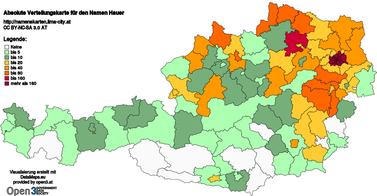 Absolute Verteilungskarten Nachnamen Hauer
