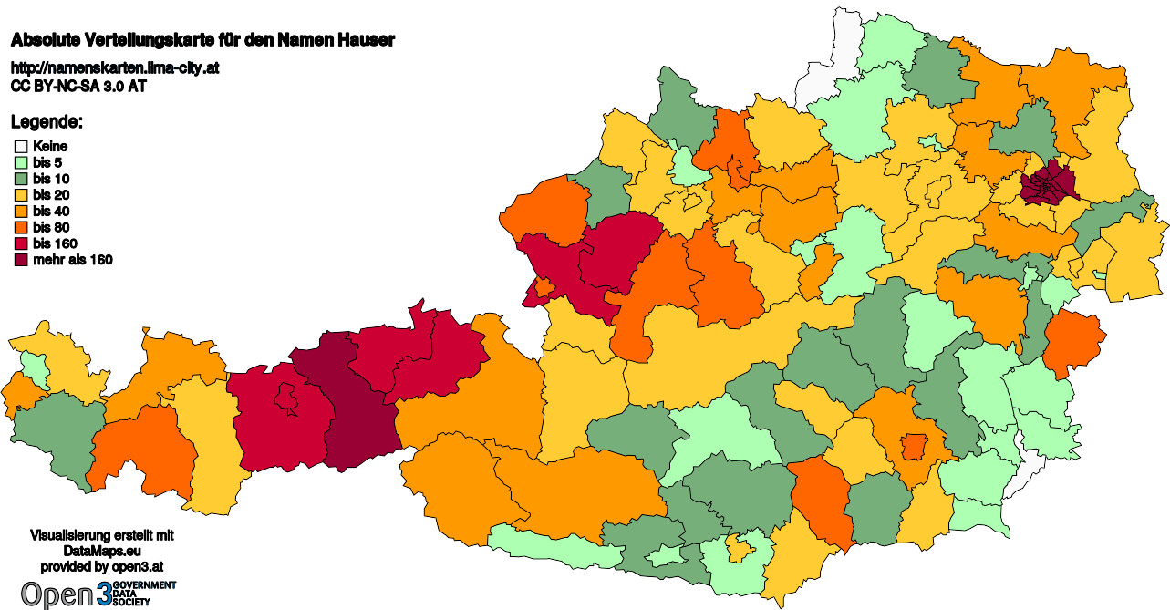 Absolute Verteilungskarten Nachnamen Hauser