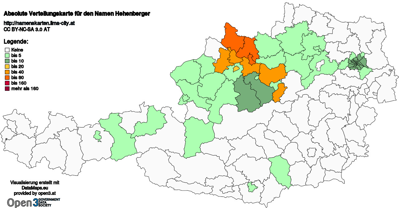 Absolute Verteilungskarten Nachnamen Hehenberger