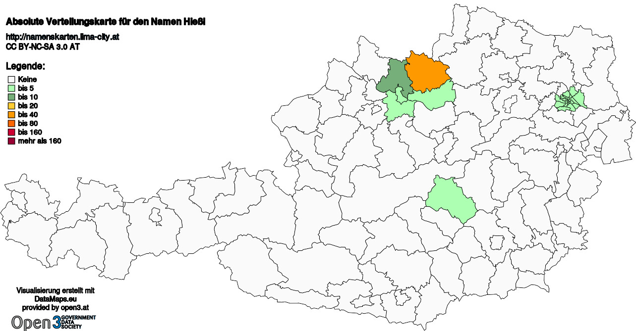 Absolute Verteilungskarten Nachnamen Hießl