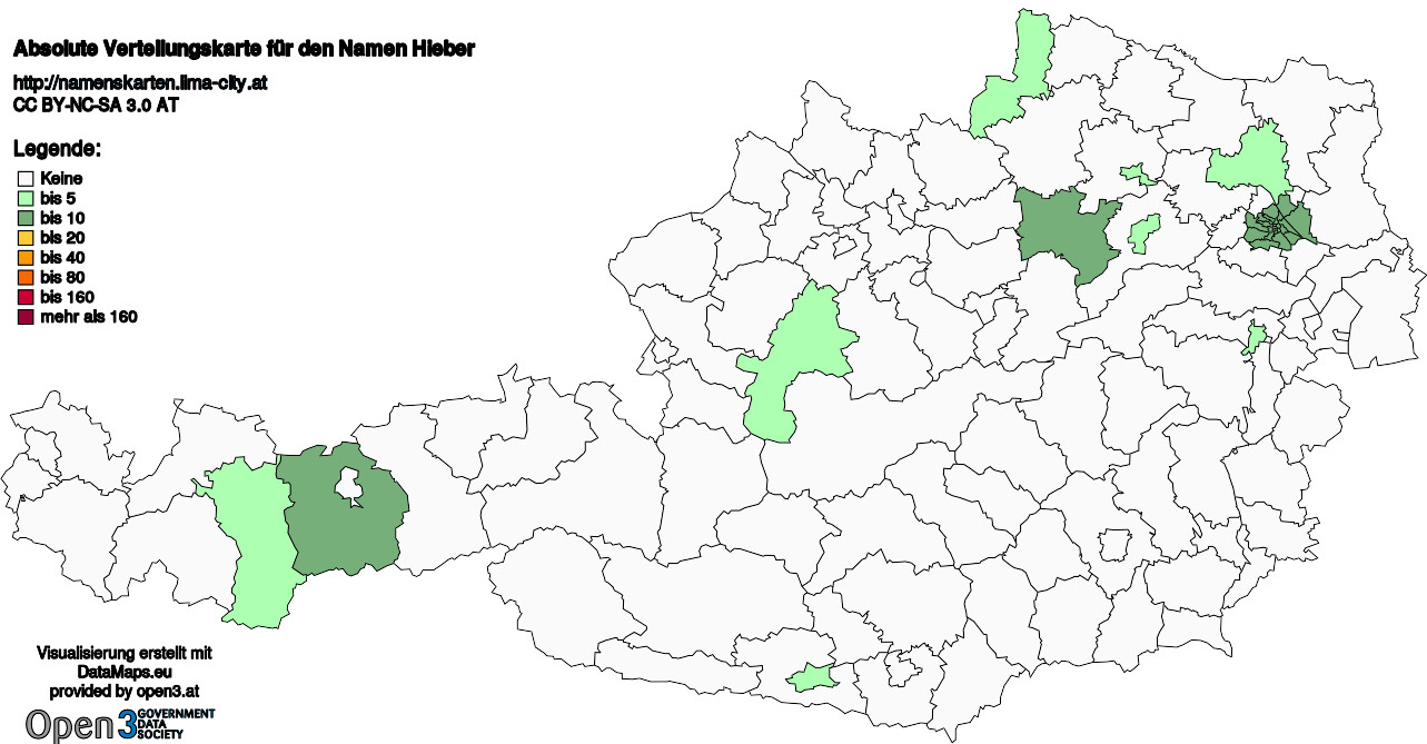 Absolute Verteilungskarten Nachnamen Hieber