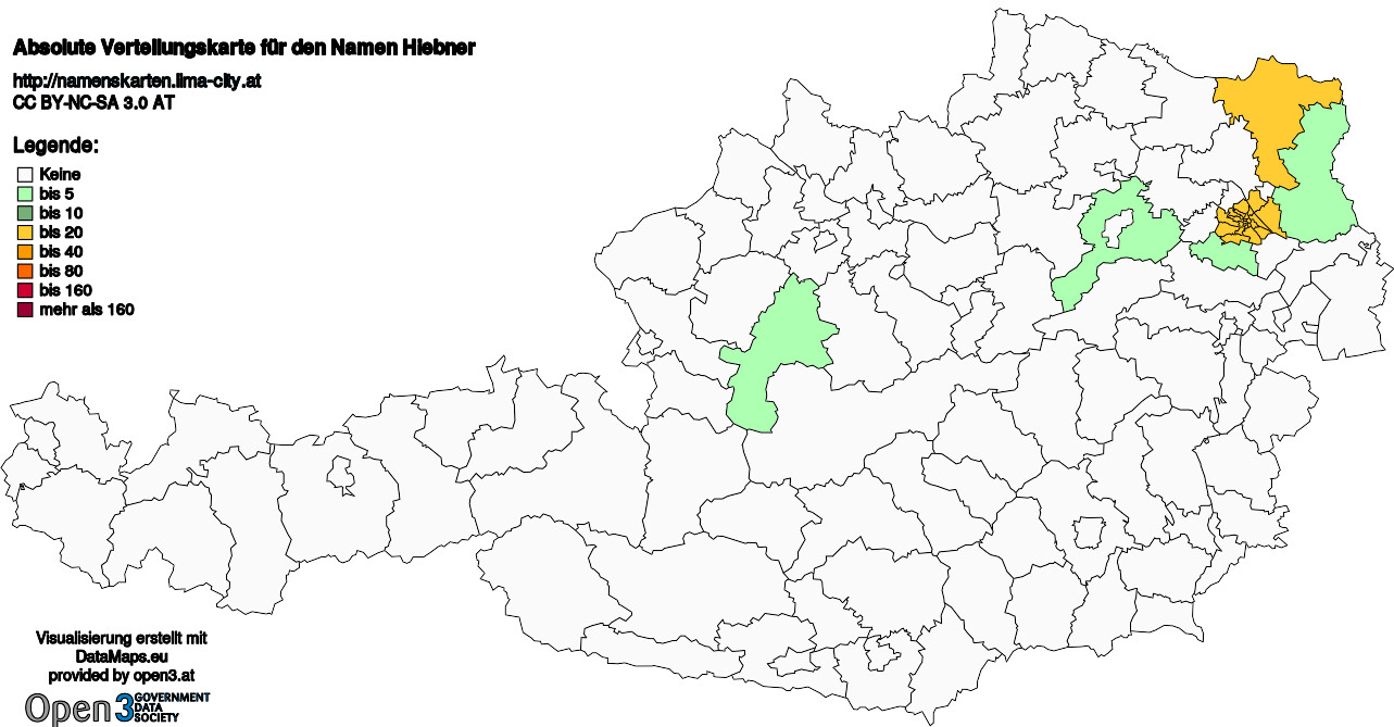 Absolute Verteilungskarten Nachnamen Hiebner