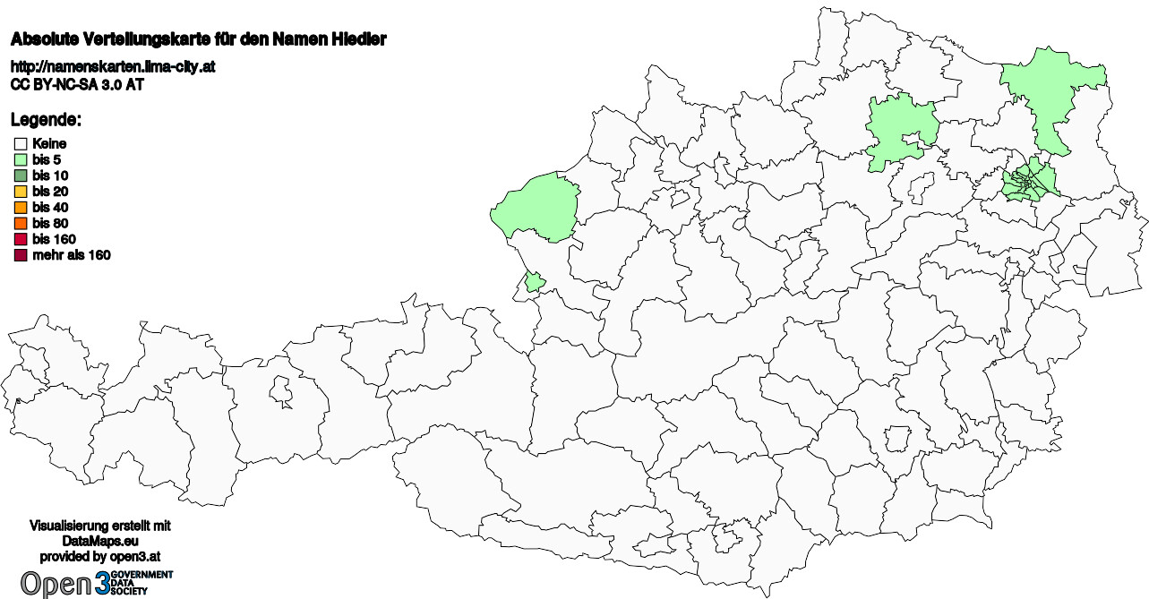 Absolute Verteilungskarten Nachnamen Hiedler
