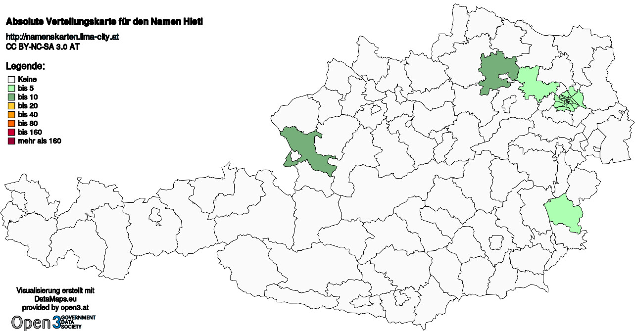 Absolute Verteilungskarten Nachnamen Hietl