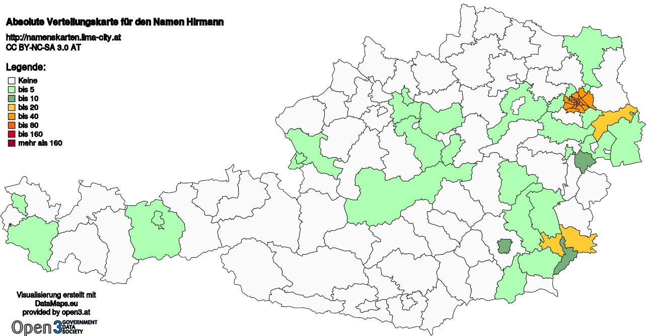 Absolute Verteilungskarten Nachnamen Hirmann