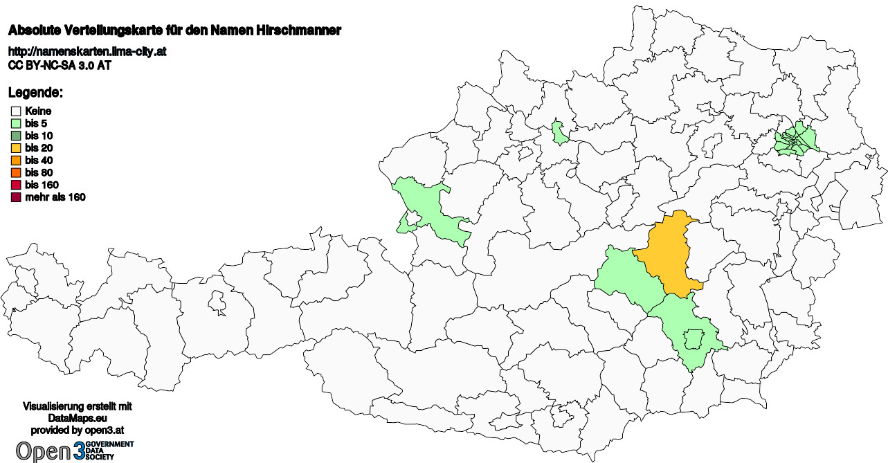 Absolute Verteilungskarten Nachnamen Hirschmanner