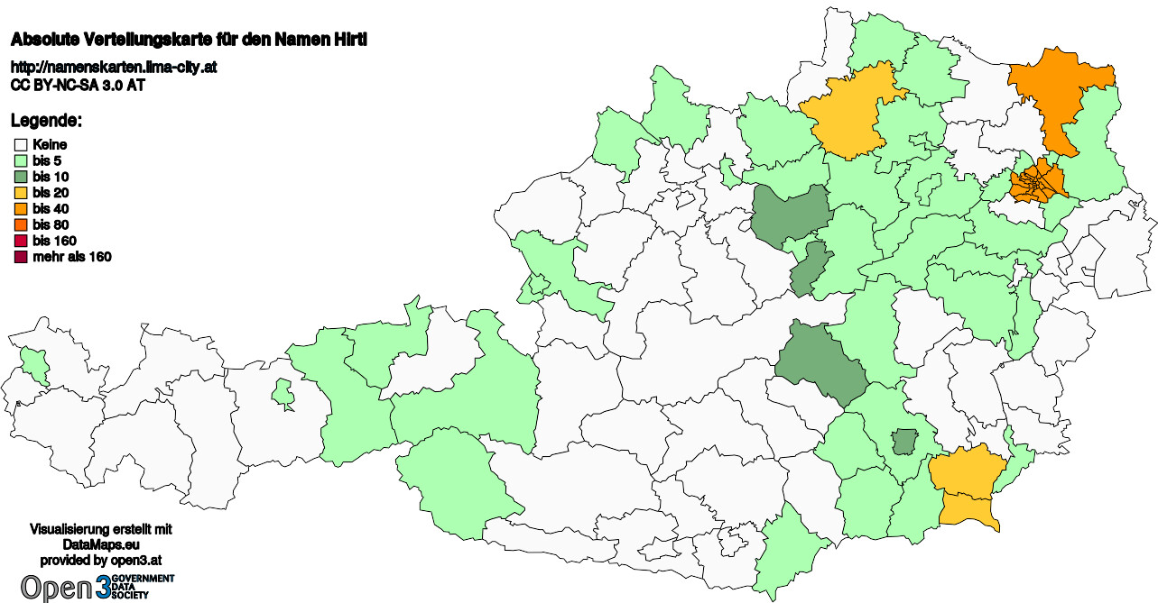 Absolute Verteilungskarten Nachnamen Hirtl