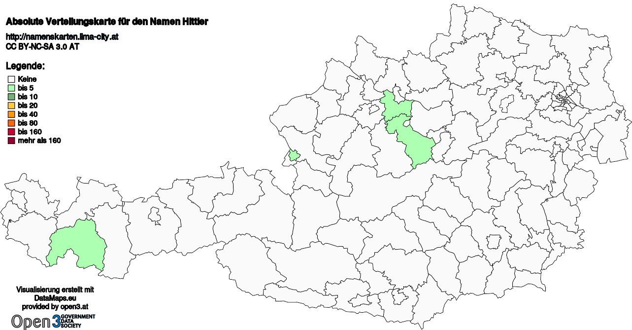 Absolute Verteilungskarten Nachnamen Hittler