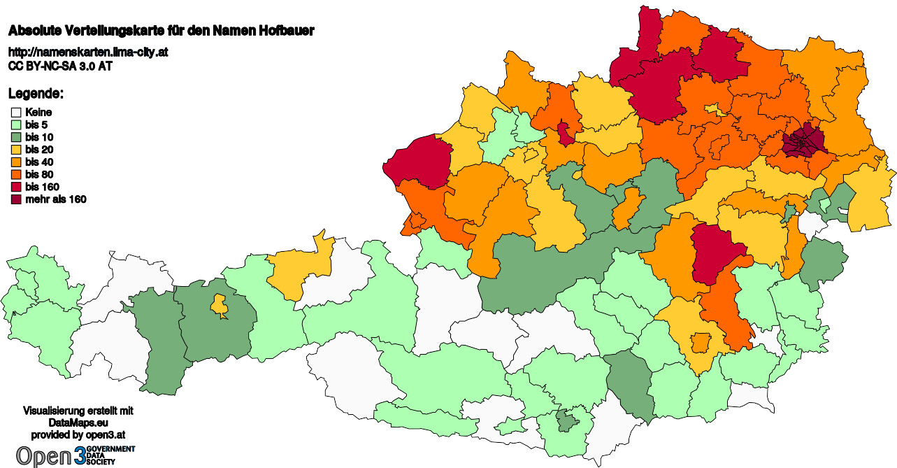 Absolute Verteilungskarten Nachnamen Hofbauer