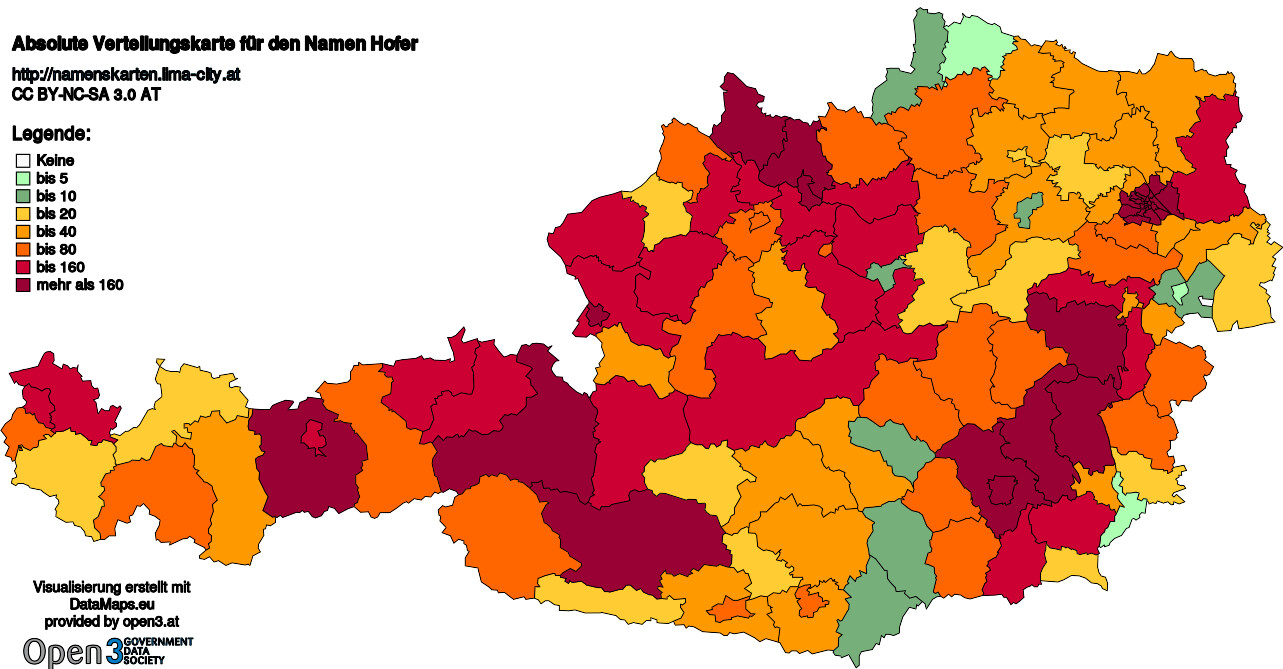 Absolute Verteilungskarten Nachnamen Hofer