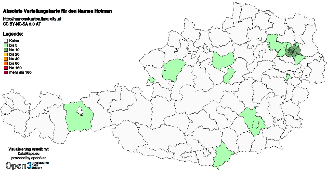 Absolute Verteilungskarten Nachnamen Hofman