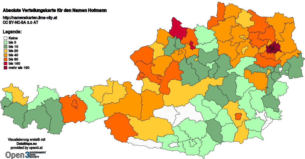 Absolute Verteilungskarten Nachnamen Hofmann