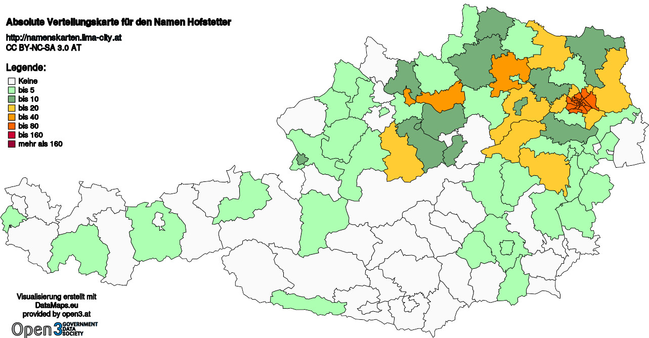 Absolute Verteilungskarten Nachnamen Hofstetter