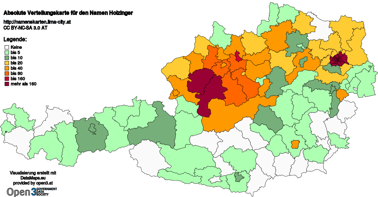 Absolute Verteilungskarten Nachnamen Holzinger