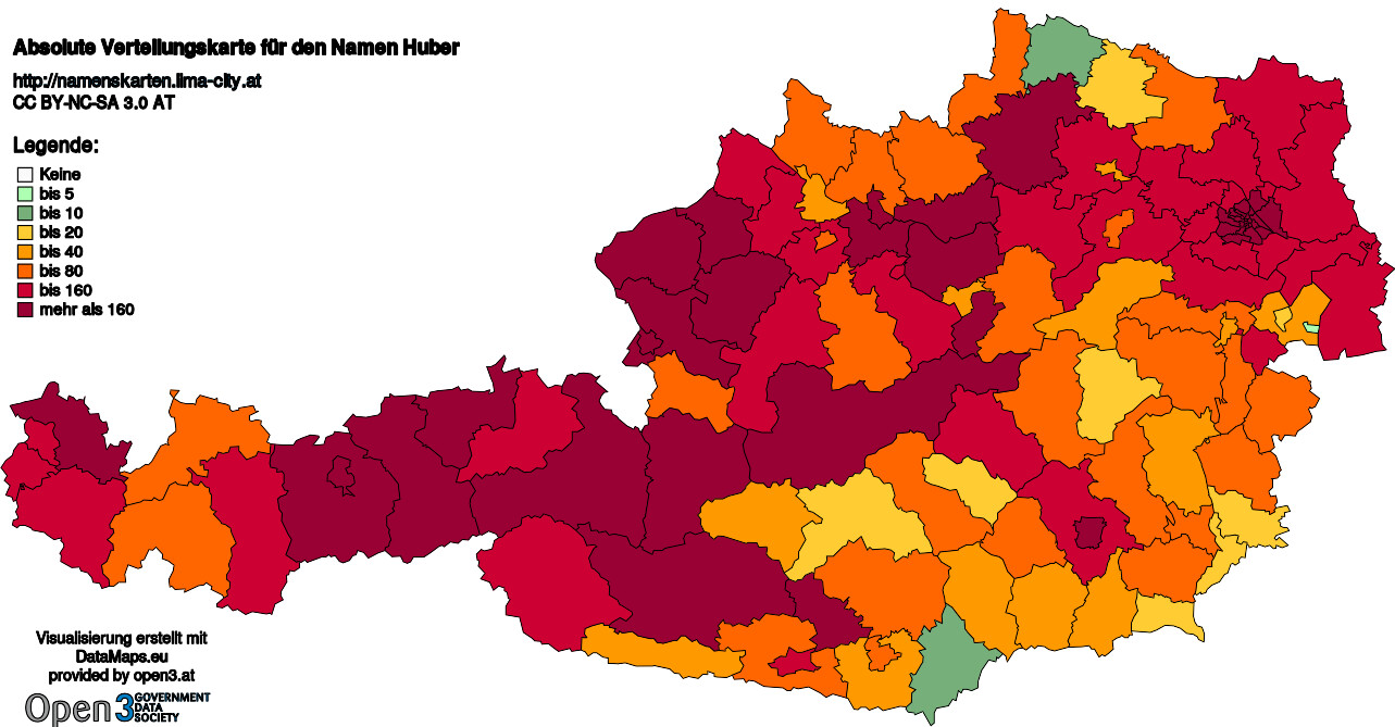 Absolute Verteilungskarten Nachnamen Huber