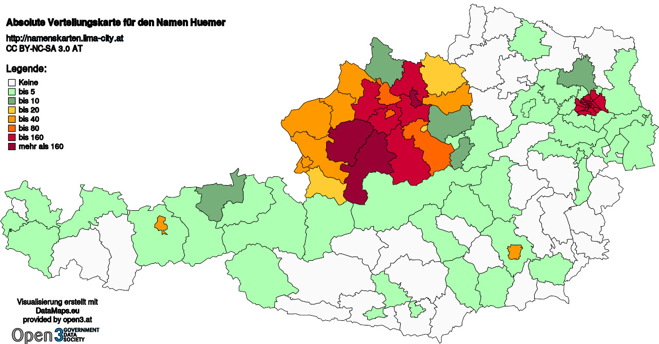 Absolute Verteilungskarten Nachnamen Huemer
