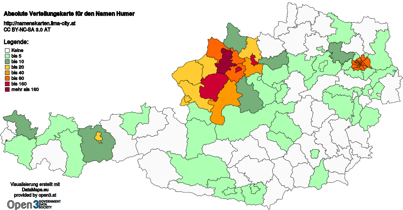 Absolute Verteilungskarten Nachnamen Humer