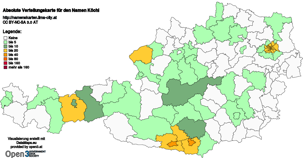 Absolute Verteilungskarten Nachnamen Köchl