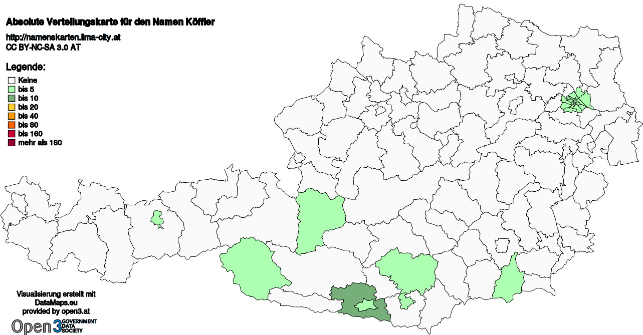 Absolute Verteilungskarten Nachnamen Köffler