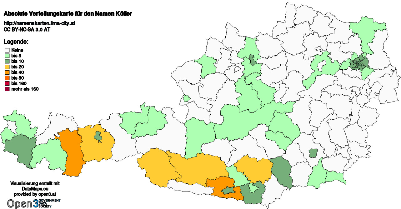 Absolute Verteilungskarten Nachnamen Köfler