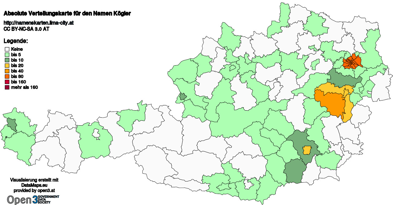 Absolute Verteilungskarten Nachnamen Kögler