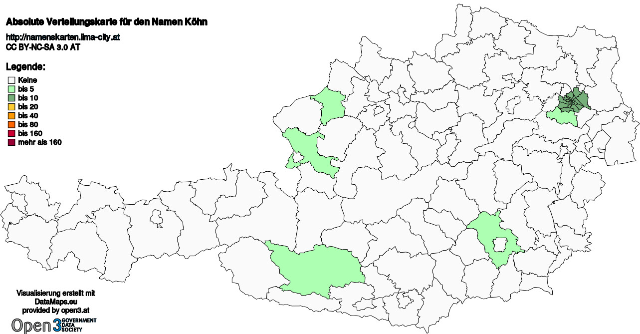 Absolute Verteilungskarten Nachnamen Köhn