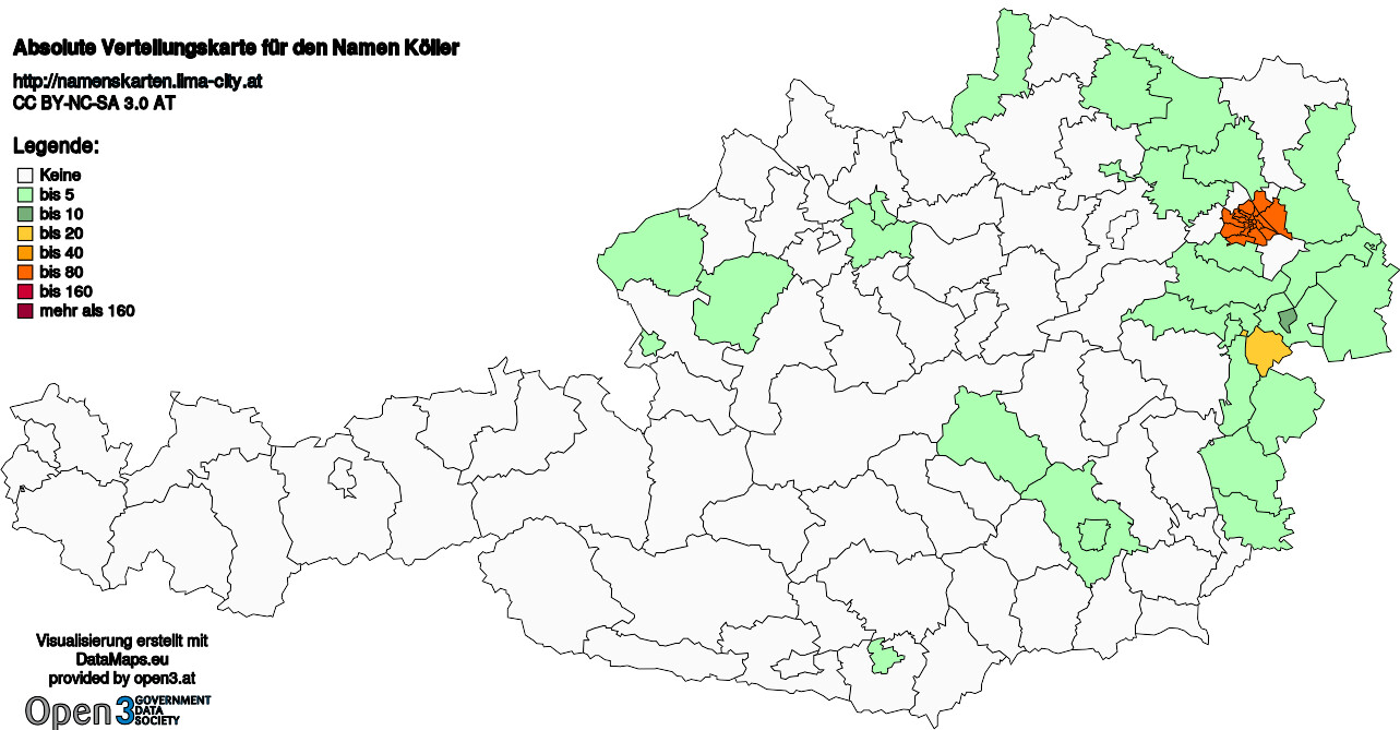 Absolute Verteilungskarten Nachnamen Köller