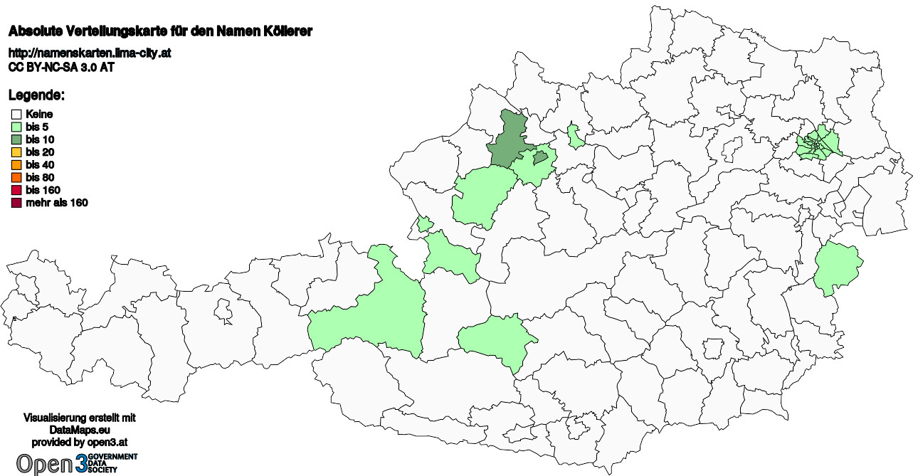 Absolute Verteilungskarten Nachnamen Köllerer