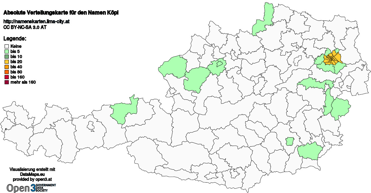 Absolute Verteilungskarten Nachnamen Köpl