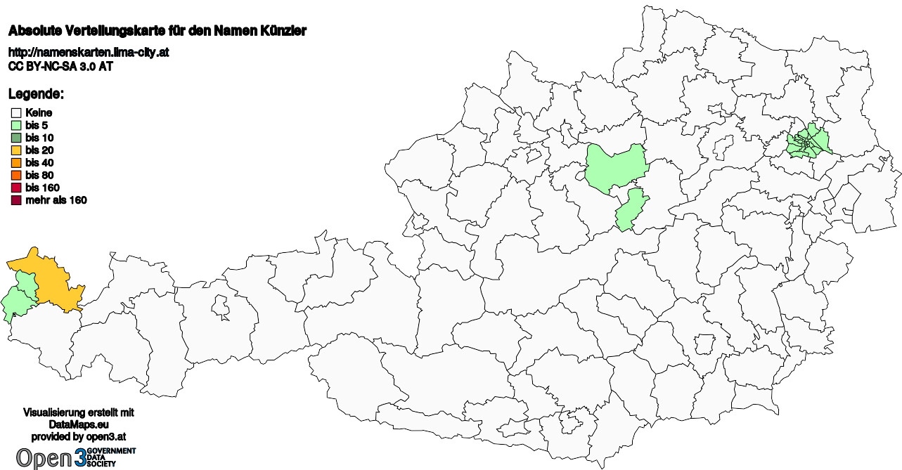 Absolute Verteilungskarten Nachnamen Künzler