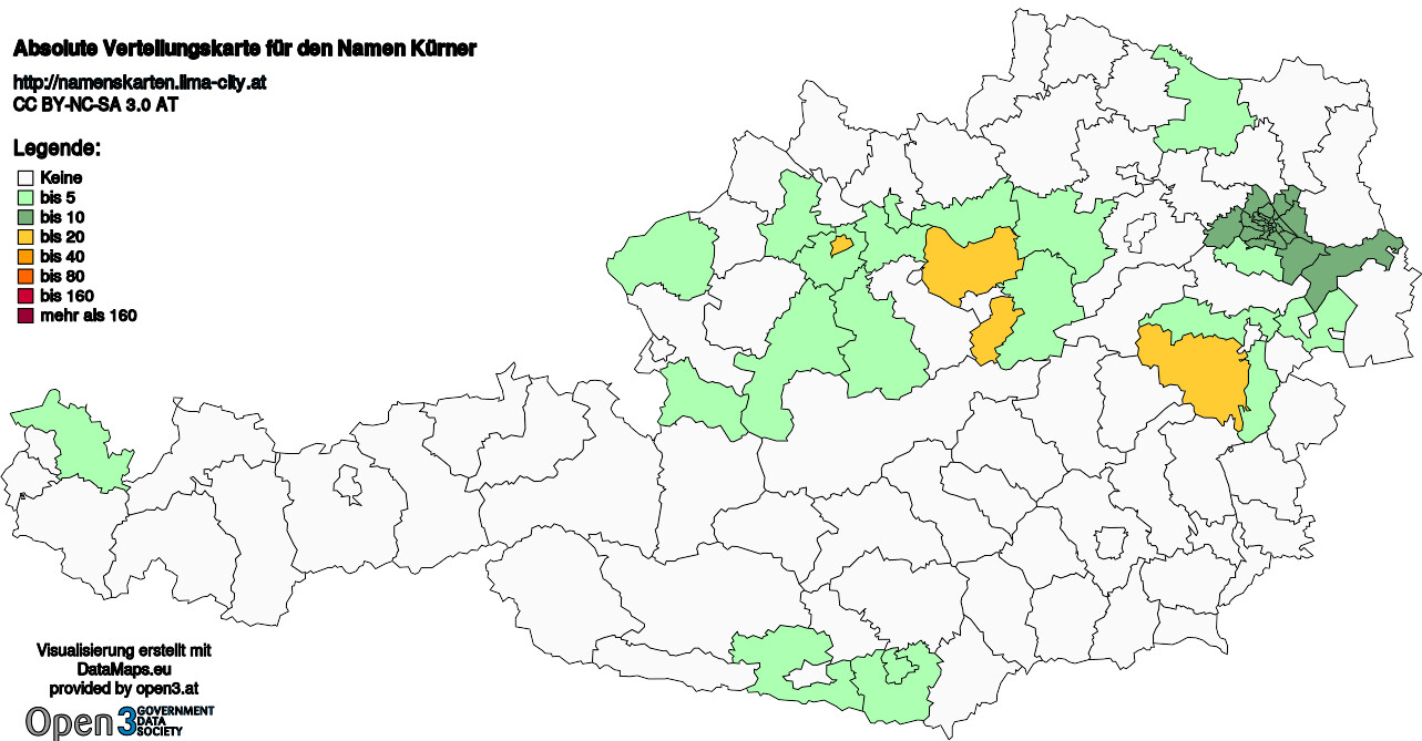 Absolute Verteilungskarten Nachnamen Kürner